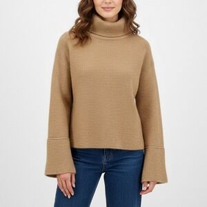 OSCAR The Collection Camel Mohair Wool Blend Turtleneck Sweater SM Bell Sleeve